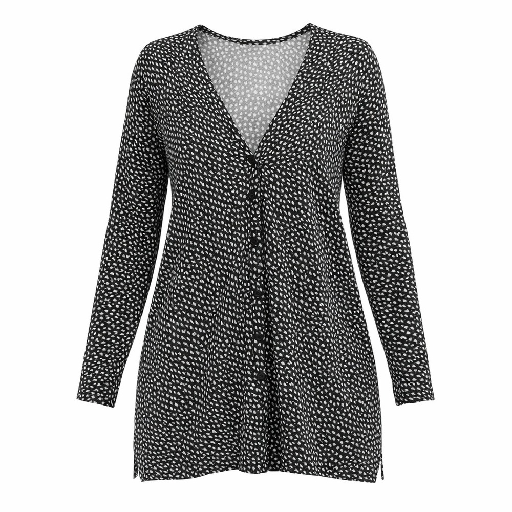 Talbots XL Black White Polkadot Cardigan Sweater Jewel Button Pockets‎ Office